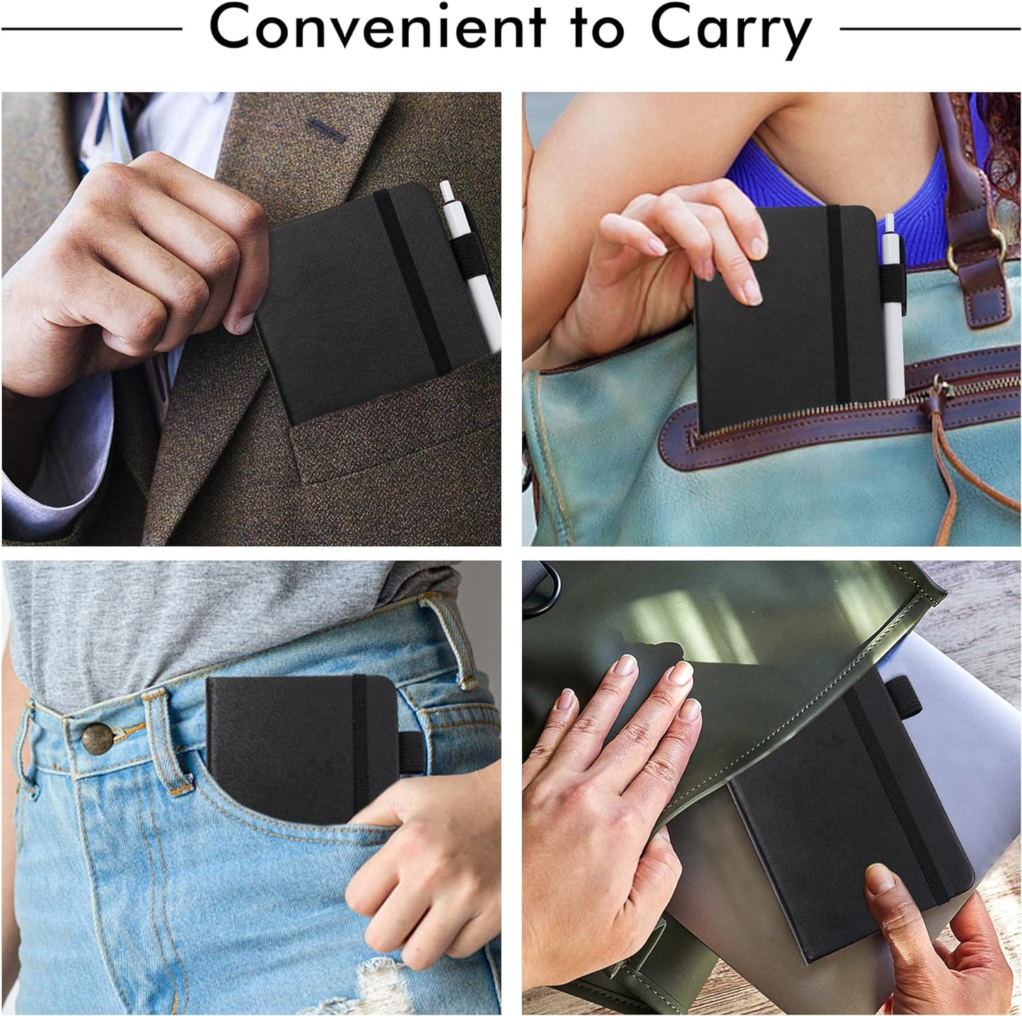 feela 3 Pack Pocket Notebook Journals with 3 Black Pens, A6 Mini Cute Small Journal Notebook Bulk Hardcover College Ruled Notepad with Pen Holder for Office School Supplies, 3.5”x 5.5”, Gray