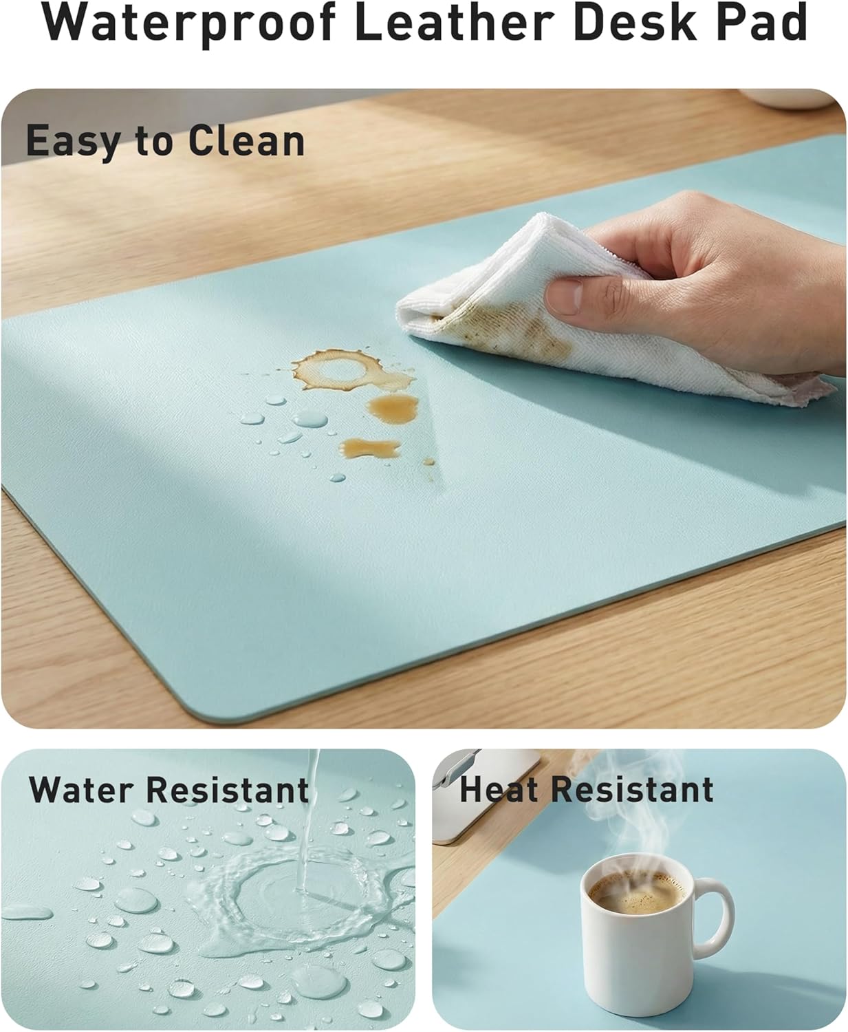 Aothia Leather Desk Pad Protector, Mouse Pad, Office Desk Mat, Non-Slip PU Leather Desk Blotter, Laptop Desk Pad, Waterproof Desk Writing Pad for Office and Home (Black,36" x 17") - Colors B