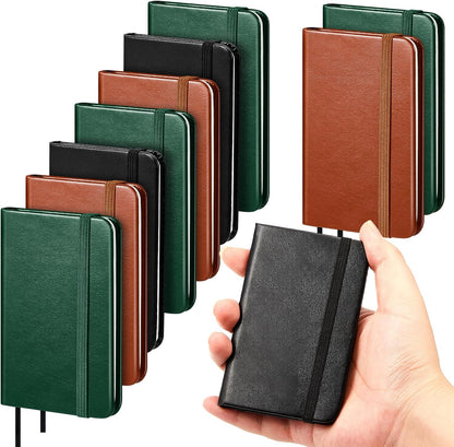 Qeeenar 10 Pcs Mini Black Brown Blue Leather Pocket Notebook Bulk, 4 x 2.5 Inch Small Journal Note Book, 50 Sheets Hardcover Tiny Notepad Lined for Office Home School Writing Supplies