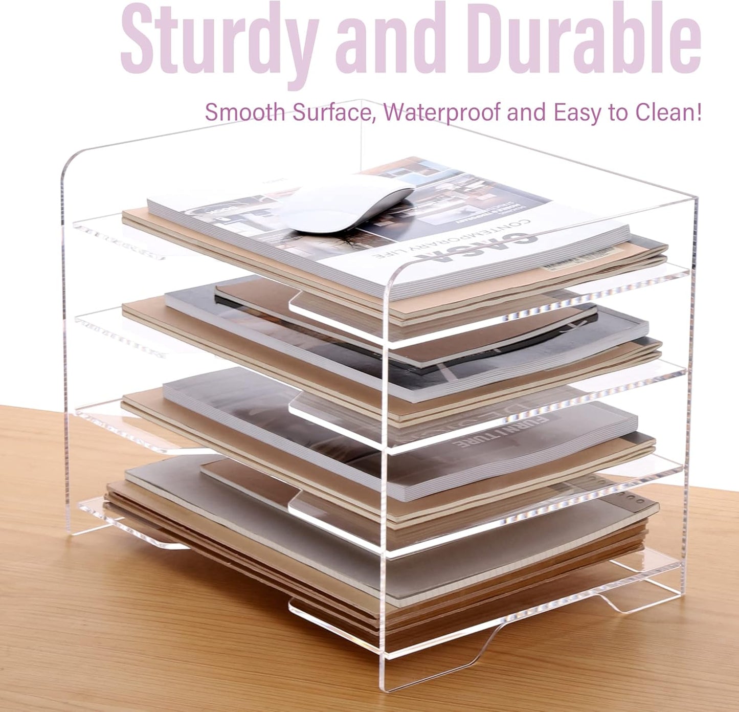 2 Pack- Stackable Paper Letter Tray, A4 File Tray Desk Organizer, Acrylic Desk Organizers and Accessories Sorter, Clear Workspace Office Supplies Organizers, 12.4inx8.86inx3.46in