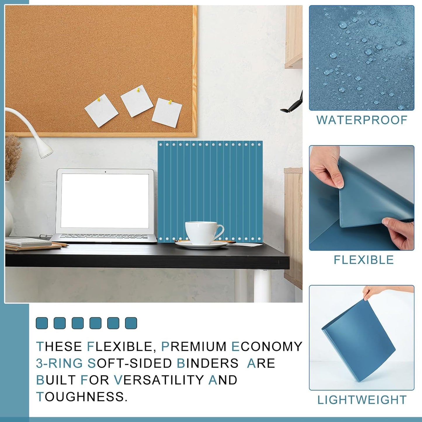 Fulmoon 12 Pcs Economy View 3 Ring Plastic Binder 12.2 x 9.8 Inch Plastic Round Ring Binders with Pockets Notebinder for Meetings for Home, Office, School(White, 1/2 Inch)