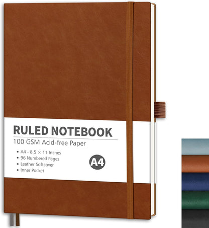 RETTACY Graph Grid Paper Notebook, 96 Pages, A4 Large Size (8.5'' x 11''), 5 Squares per Inch, Leather Softcover, 100 GSM Thick Paper, for School, Students, Math, Engineering (Navy Blue)