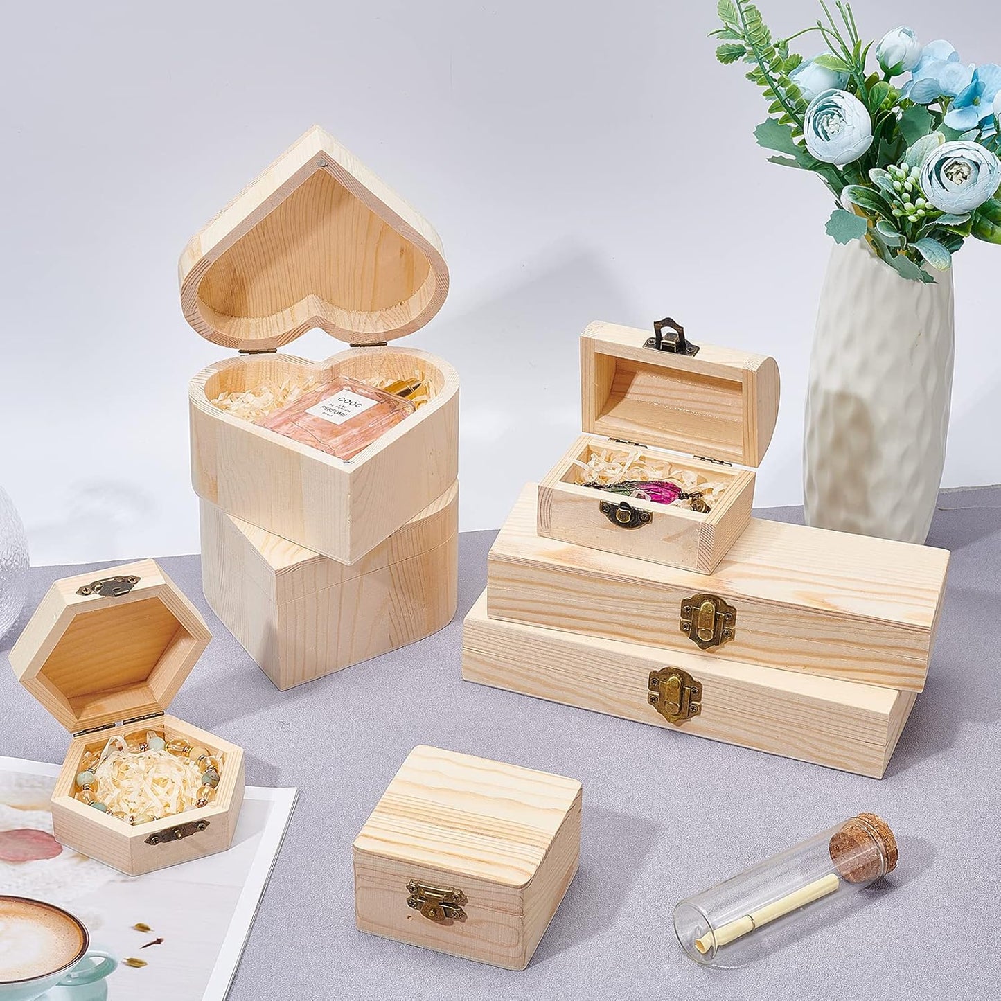 OLYCRAFT Unfinished Wood Box Jewelry Box Unfinished Wooden Artist Tool And Brush Storage Box Wood Pencil Box Small Case with Locking Clasp for Crafting Valentine's Day Easter Decoration