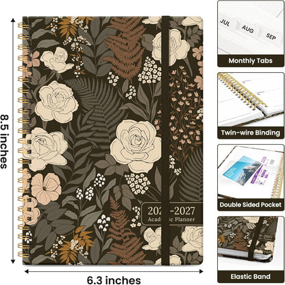 Planner 2026-2027, Academic Year Monthly and Weekly Calendar Planner, Jul 2026 - Jun 2027, Hardcover Teacher Student Planning Agenda book with Tabs, Perfect for School Office Supplies, 6.3" x 8.5" - Wildflowers