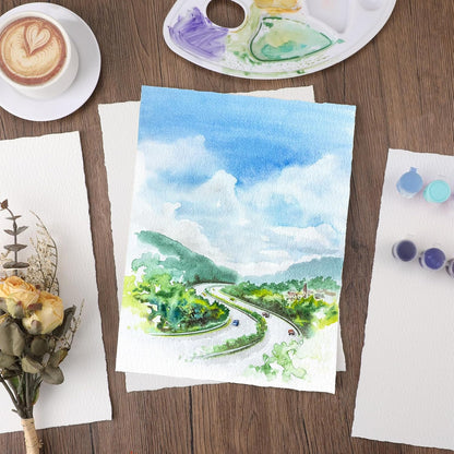 Prudiut 25 Sheets Cotton Watercolor Paper, 300 GSM Deckled Edge, 5 x 7 inch, Rough/Textured, White, for Watercolors, Wedding Invitations, Cards, Crafts