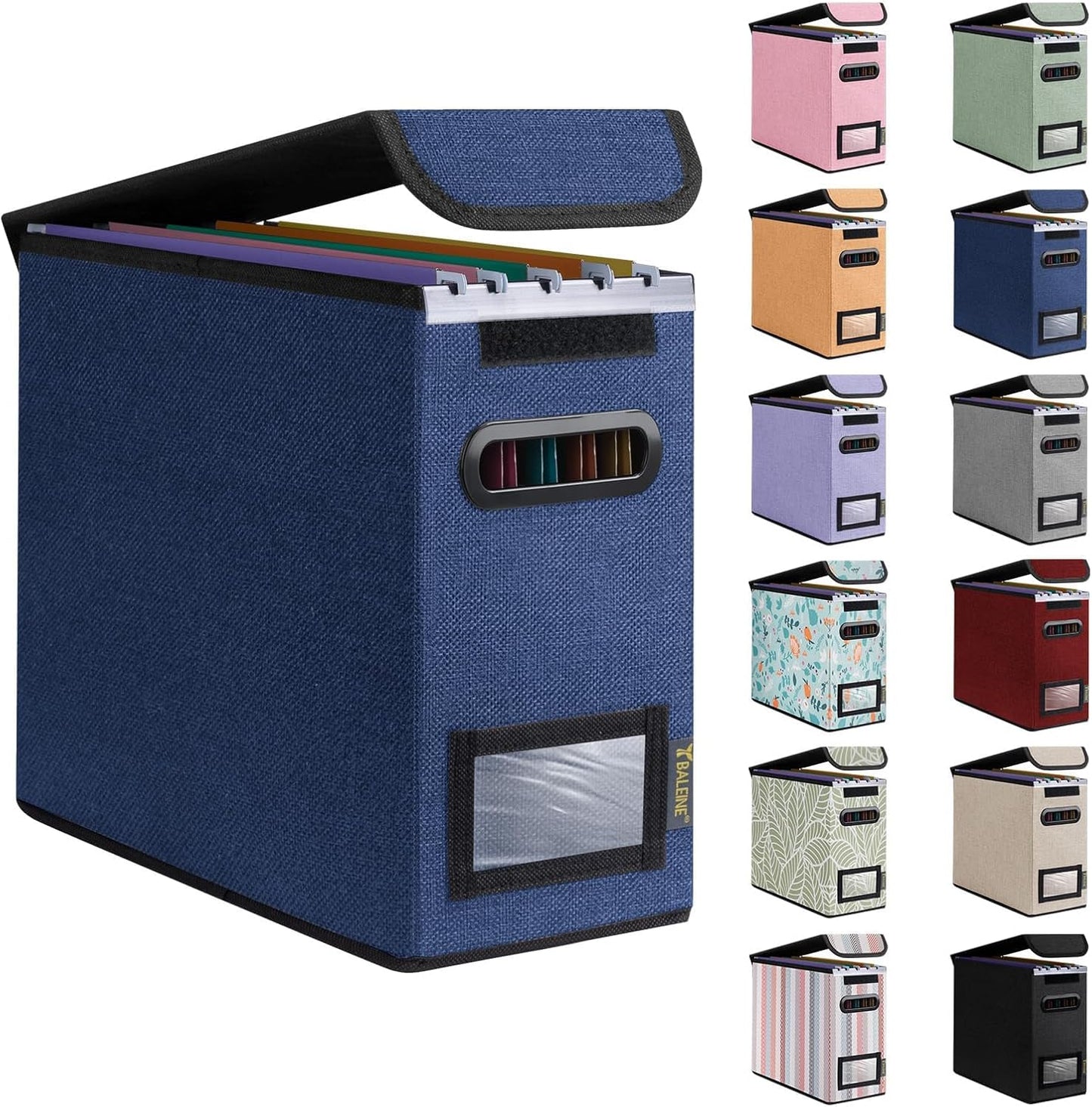 BALEINE File Organizer Box with Lid, Collapsible File Folder Organizer with Plastic Slide, Hanging File Folder Box for Office Document Storage (1 Pack, Black)