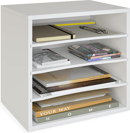 Ballucci 4-Tier Paper Organizer for Desk, Stackable Tray, Desk Storage Organizer Shelves, Stacking Letter Paper Tray Sorter for Classroom Office, Black