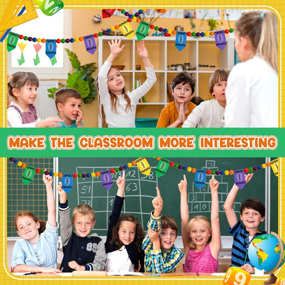 8.2 Ft Pencil Wooden Garland Graduation Yellow Pencil Banners with Cute Beads Hanging Ornaments for Kindergarten Classroom Office Home First Day of School Party Decor