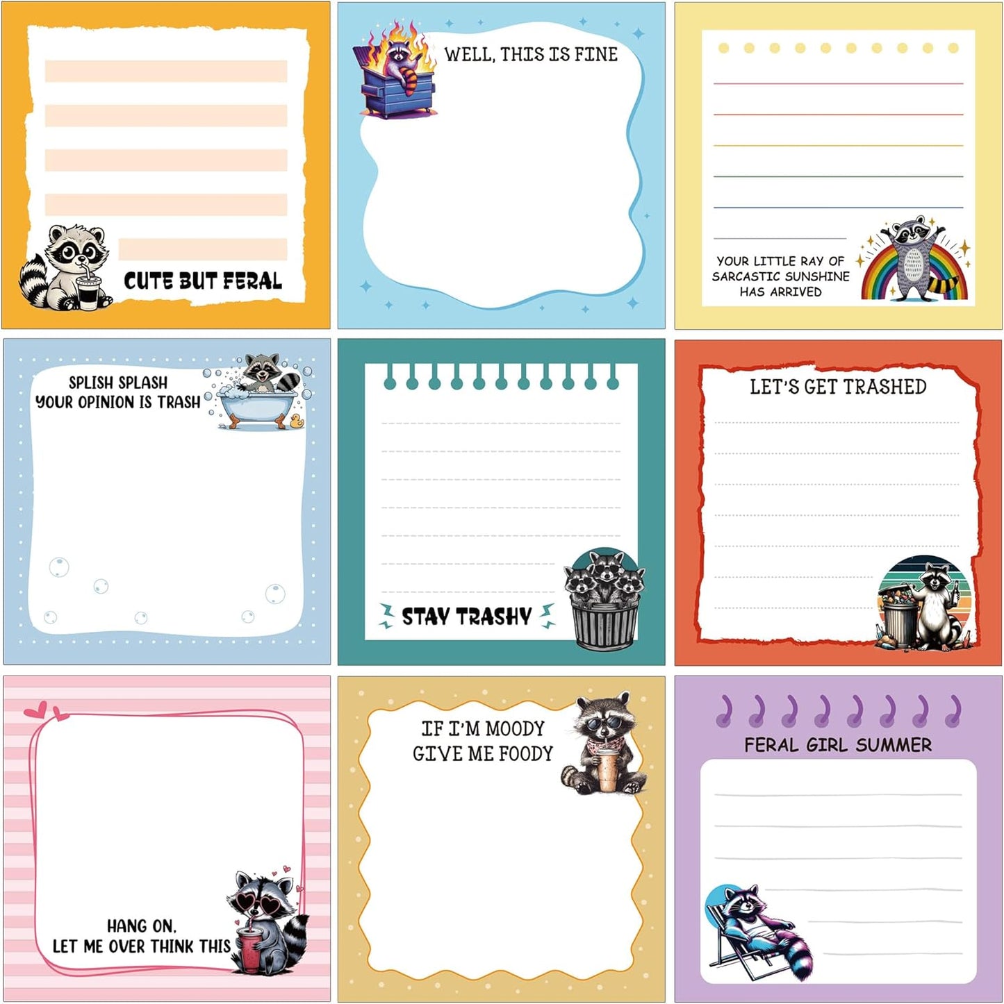 Dumpster Fire Sticky Notes 9 Pack, Funny Dumpster Fire Notepads for Work Stress Relief, Cute Self-Stick Memo Note Pads for Office, Humorous Gifts for Coworkers Students School Office Supplies 3×3 Inch