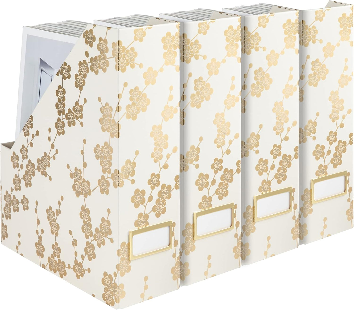 BLU MONACO | Cardboard Magazine File Holder Set of 4 | Vertical Magazine File Holder for Desk and Shelves | Standing File Holder for Classroom School Paper Storage