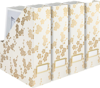 BLU MONACO | Cardboard Magazine File Holder Set of 4 | Vertical Magazine File Holder for Desk and Shelves | Standing File Holder for Classroom School Paper Storage
