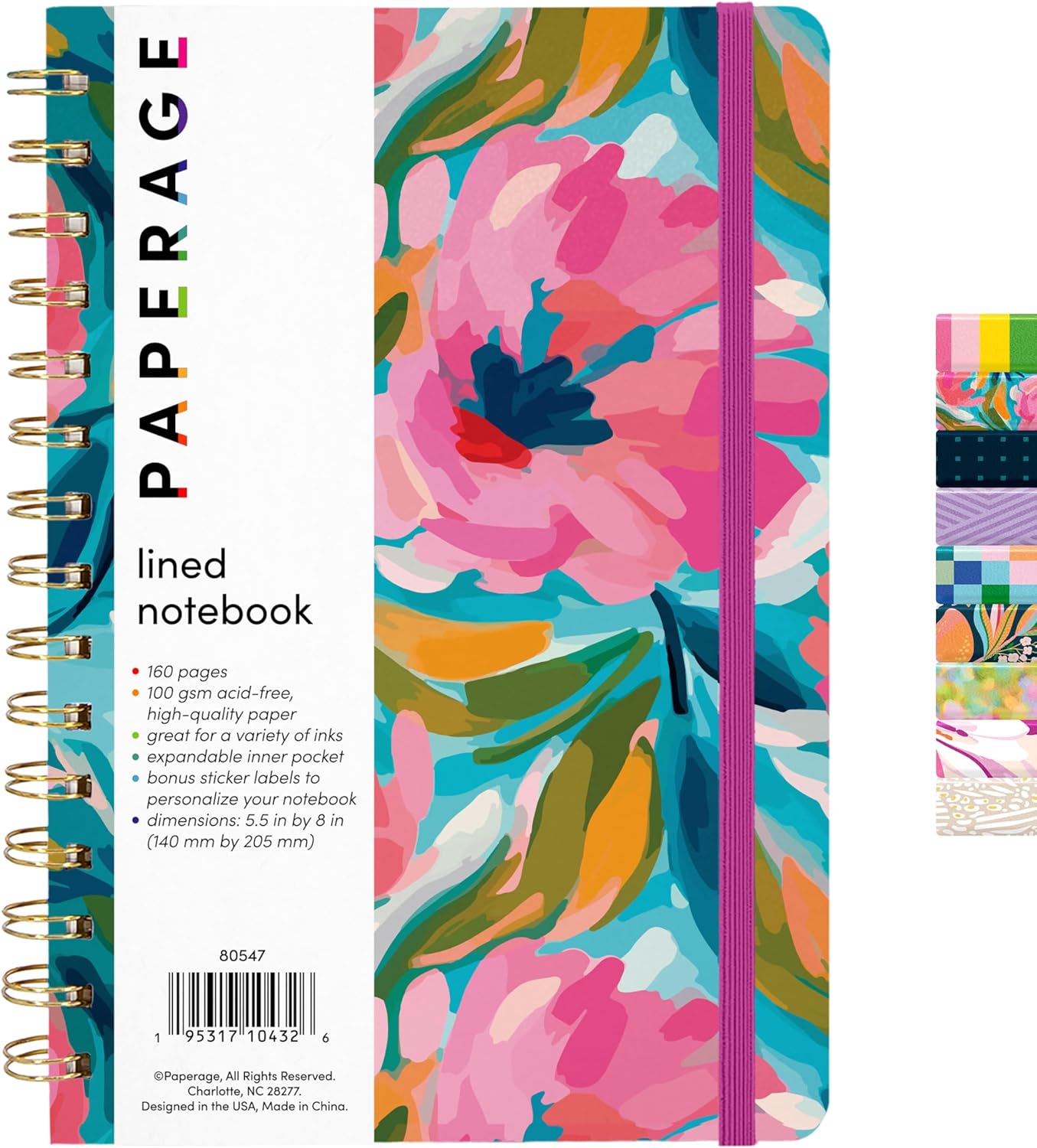 PAPERAGE Lined Spiral Journal Notebook, (Black), 160 Pages, Hardcover Journal for Women & Men, Medium 5.5 in x 8 in - 100 GSM, Thick Paper, Spiral Notebook for Work, School & Journaling