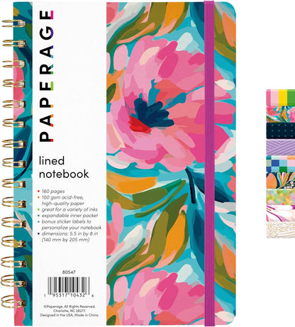 PAPERAGE Lined Spiral Journal Notebook, (Black), 160 Pages, Hardcover Journal for Women & Men, Medium 5.5 in x 8 in - 100 GSM, Thick Paper, Spiral Notebook for Work, School & Journaling