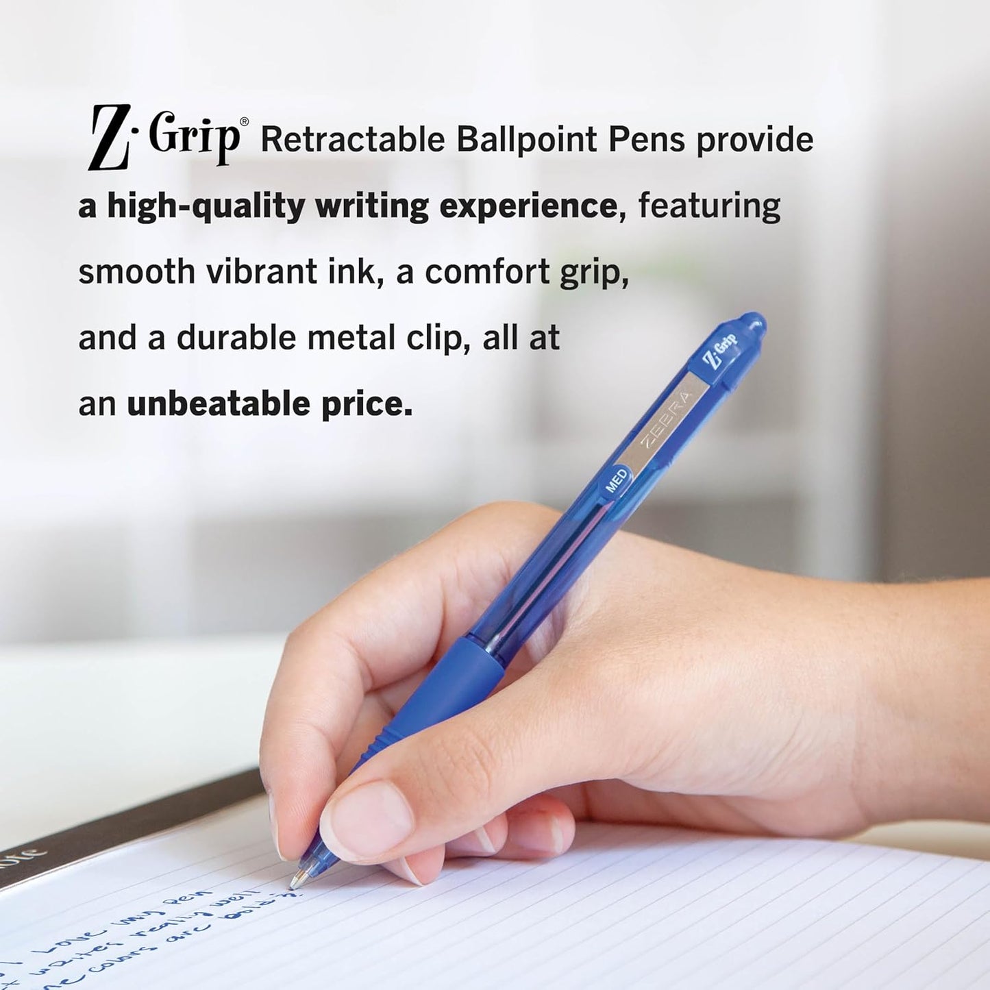 Zebra Pen Z-Grip Retractable Ballpoint Pen, Smooth-Flowing Black Ink, 1.0mm Medium Point, School & Office Supplies, Ideal for Note-Taking, Journal and Planner Use, 18-Pack (22218)