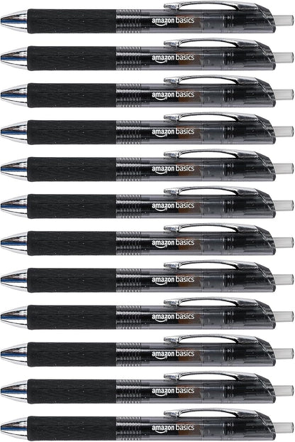 Amazon Basics Retractable Gel Pens, Fine Point 0.7mm, Smooth Writing, Assorted Colors, 12-Pack