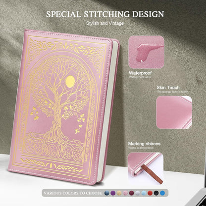 Journal for Women,A5 Hardcover Leather Journal - 200 Pages Premium Paper Notebook, Tree Journal Notebook for School, Work (Tree Pink)