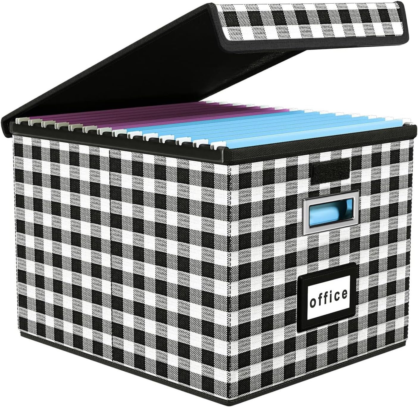 Huolewa Upgraded Portable File Organizer Box with Lid, Collapsible Linen Hanging Filing Storage Boxes with Plastic Slides, Decorative Home/Office Filing System Box for File and Folders Storage (Gray)