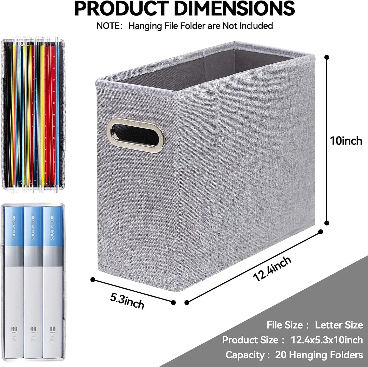 4 Packs Letter Size File Organizer, File Folders Organizer, Fabric Storage Box, Collapsible Paper Organizer with Metal Handle, Smooth PVC Rails, Only Box (Beige)