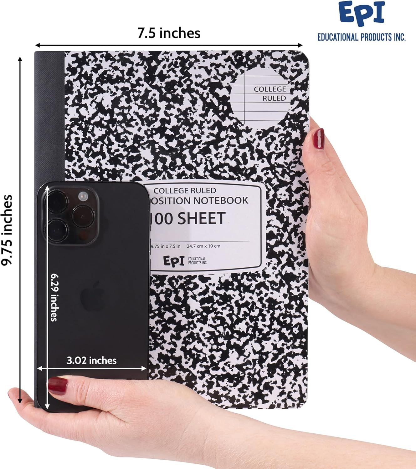 48 Pack - EPI Marble Hardcover Wide Ruled Composition Notebook | 200 Pages (100 Sheets), 9.75 x 7.5 in, Sturdy Sewn Binding | School, Office, Journaling, Notes