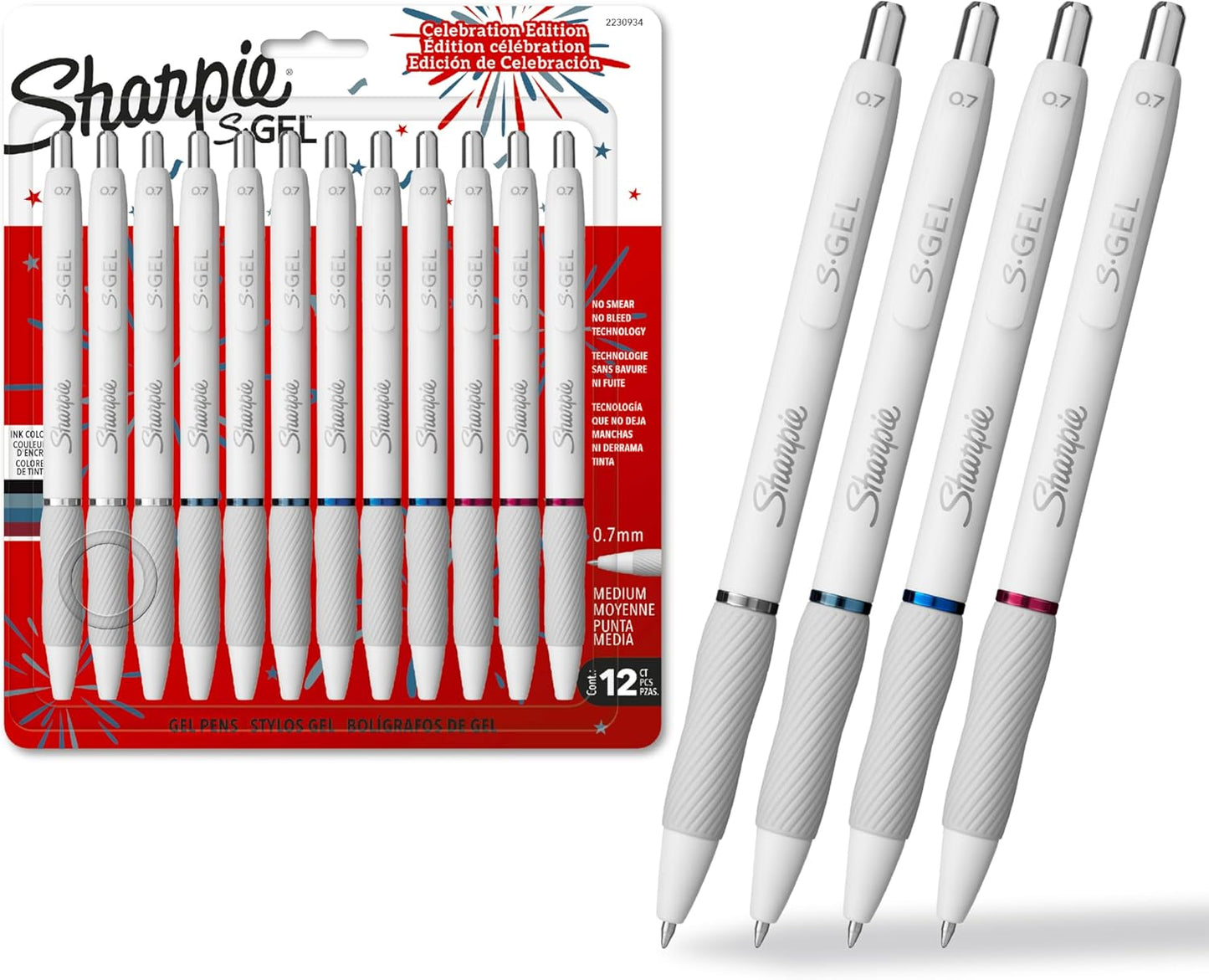 Sharpie S-Gel, Gel Pens, Medium Point (0.7mm), Assorted Fashion Barrels, Black Ink, 12 Count - Office, Teacher, School Supplies