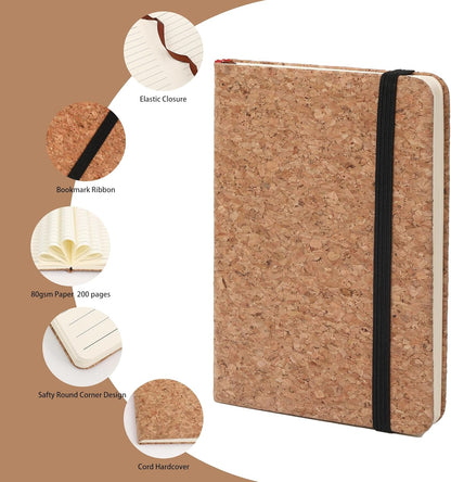 BOBO RABBIT 3 Pack Pocket Journal Notebooks Small Mini Notebook for Note Taking Little Compact A6 Size Hardcover Cork Notepads for School Office Traveler Diary, 3.7"x5.7", Total 600 Pages