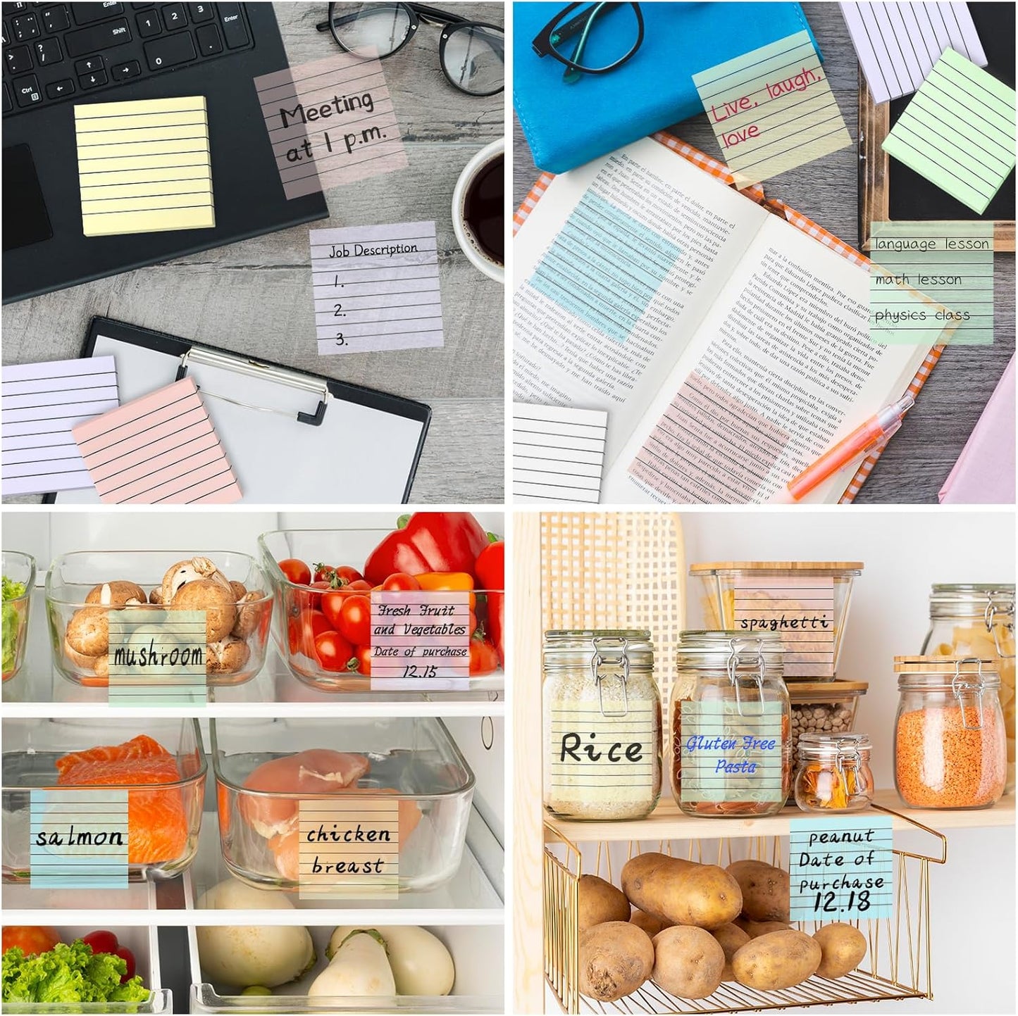 3x3 Inch Transparent Sticky Notes 300 Sheets, Clear Translucent Lined Self-Adhesive Memo Repositionable Reminder Pad for Office, College Students, Planners, Journals, School Supplies (Purple)