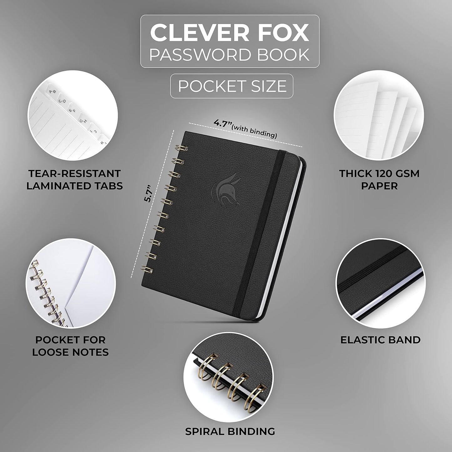 Clever Fox Password Book Spiral – Internet Address & Password Organizer with Laminated Alphabetical Tabs – Password Keeper Journal – Hardcover, Medium Size, 6.1x7.7” (Mystic Blue)