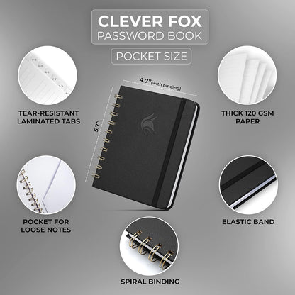 Clever Fox Password Book Spiral – Internet Address & Password Organizer with Laminated Alphabetical Tabs – Password Keeper Journal – Hardcover, Medium Size, 6.1x7.7” (Mystic Blue)