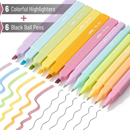 Mr. Pen- Aesthetic Highlighters and Ballpoint Pens No Bleed, 12 Pack, Pastel Colors, Bible Highlighters and Pens No Bleed, Fast Dry and No Smear for Bible Journaling, Planner, School Supplies