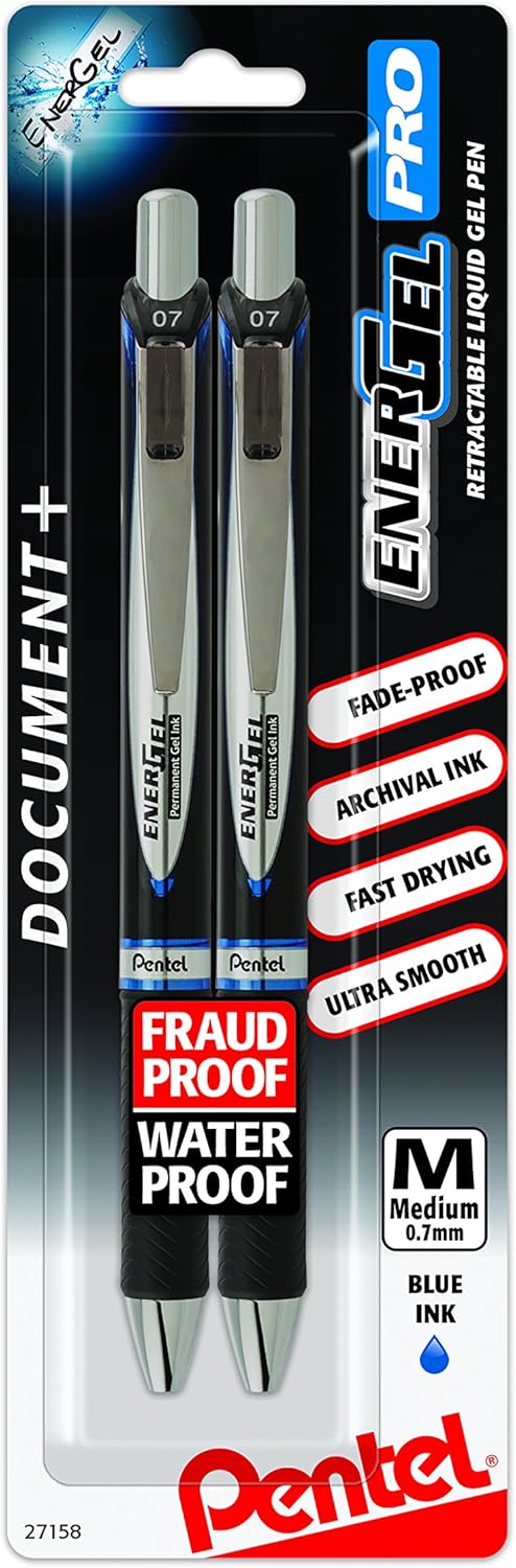 Pentel EnerGel Permanent Gel Ink Rollerball Pen, Black, 3 Pack (BLP77BP3A)