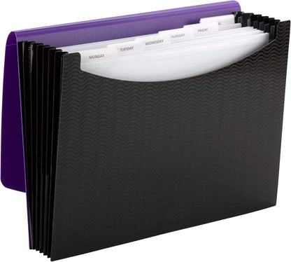 Smead Poly Frequency Expanding File Folders, Flap and Cord Closure, Letter Size, Wave Pattern, 13 Pocket, Red/Black (70866)