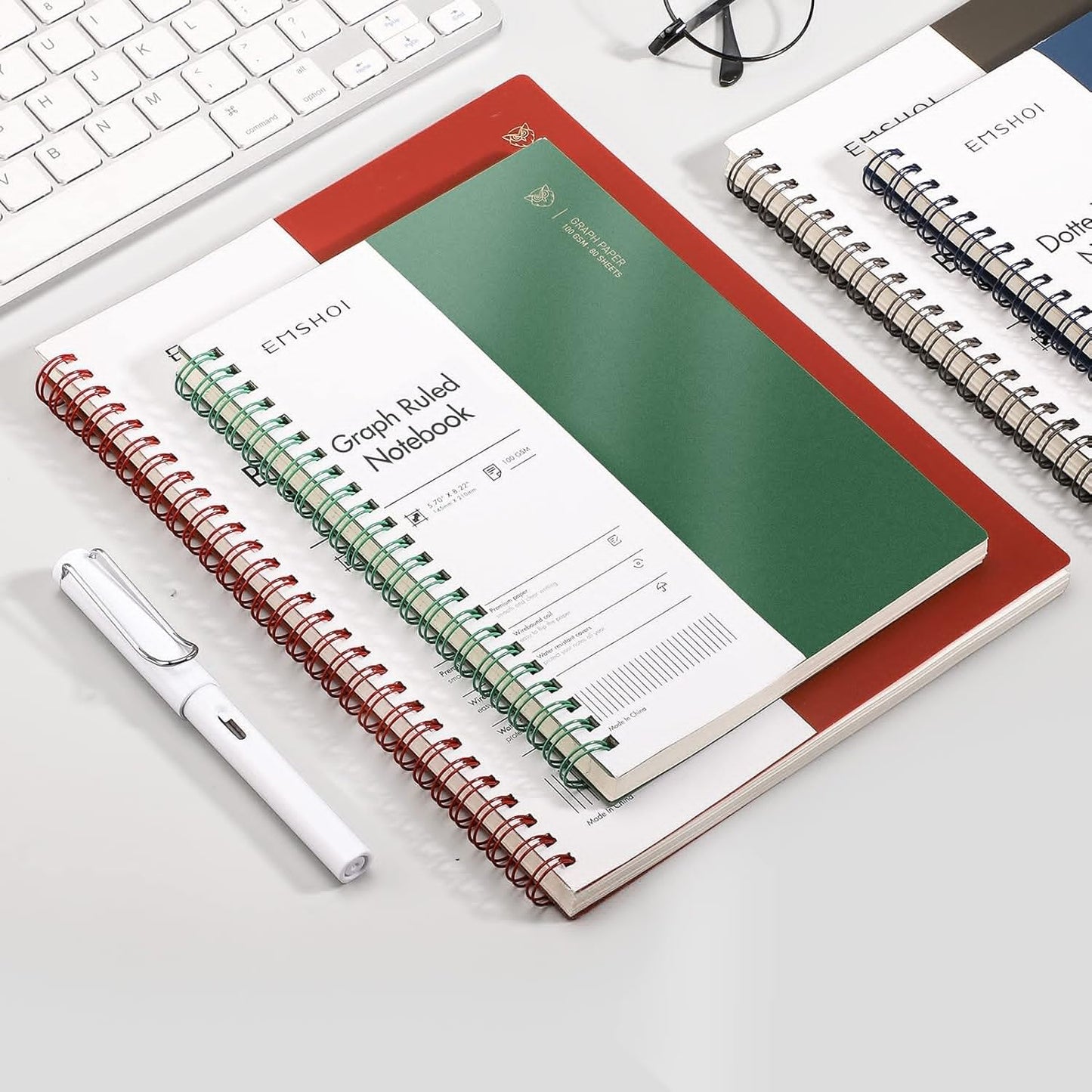 EMSHOI Dotted Journal Spiral Notebook 5.7" x 8.22" - 4 Pack 640 Pages 100gsm Thick Paper, A5 Dot Grid Notebook, Plastic Hardcover Dotted Notebook for Journaling Writing