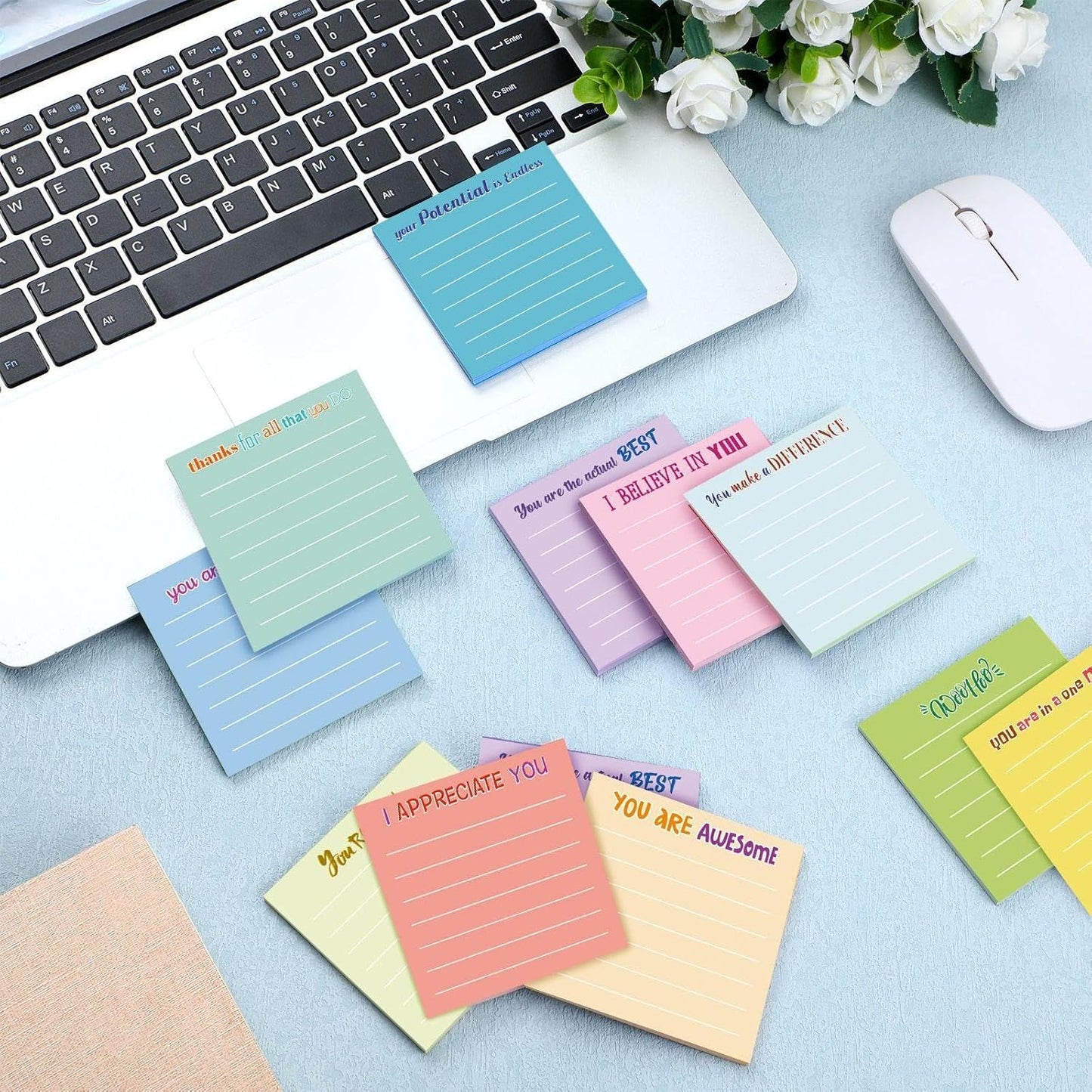 Yinder 48 Pcs Inspirational Sticky Notes Cute Motivational Sticky Notes Pad End of Year Employee Appreciation Gifts Bulk for Teacher Nurse Coworkers Office Supplies 3 x 3'' (Thank You,Dark Color)
