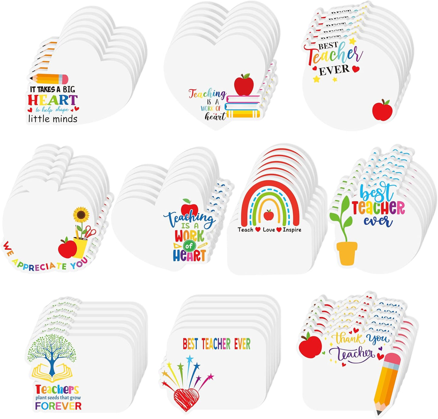 CJiangpo 30Pcs Teacher Sticky Notes Pads, Thank You Teacher Appreciation Gifts 600 Sheets Self Stick Notepad Memo Pads Teaching is A Work of Heart Page Marker School Office Supplies Party Favor Filler