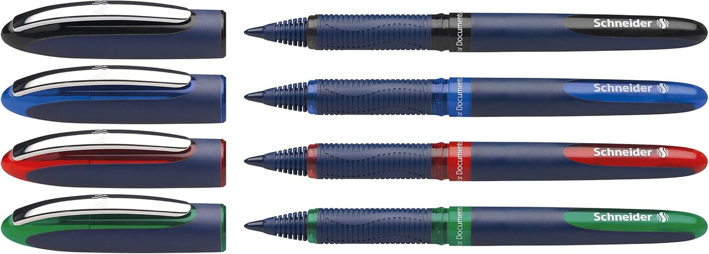 Schneider One Business Rollerball Pen, 0.6 mm Ultra-Smooth Tip, Blue Barrel, Black Ink, Box of 10 Pens (183001)