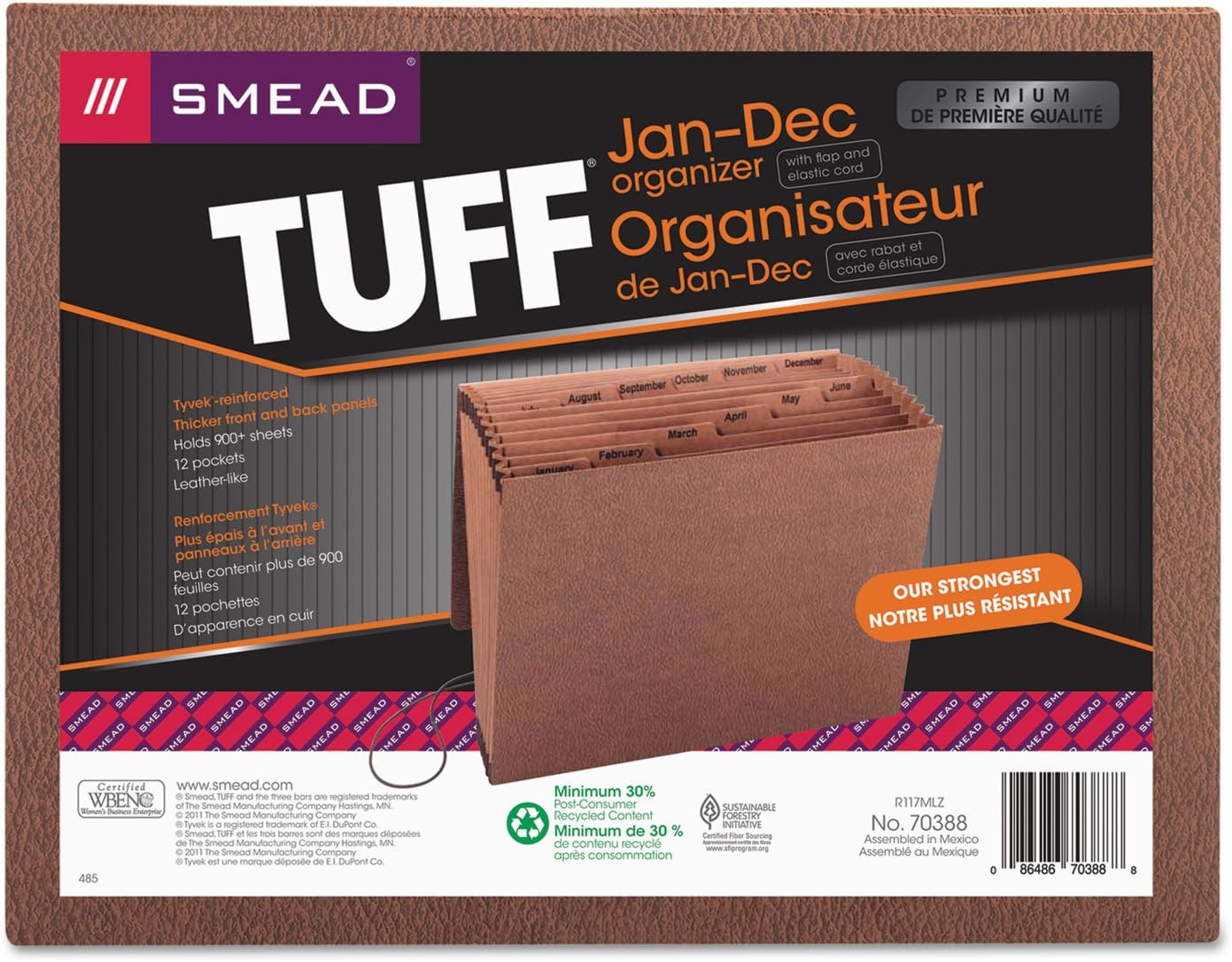 Smead TUFF Expanding File 21 Pockets, Alphabetic (A-Z), Flap and Cord Closure, Letter Size, Redrope (70318)
