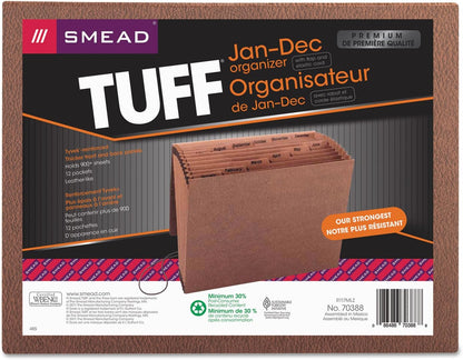 Smead TUFF Expanding File 21 Pockets, Alphabetic (A-Z), Flap and Cord Closure, Letter Size, Redrope (70318)
