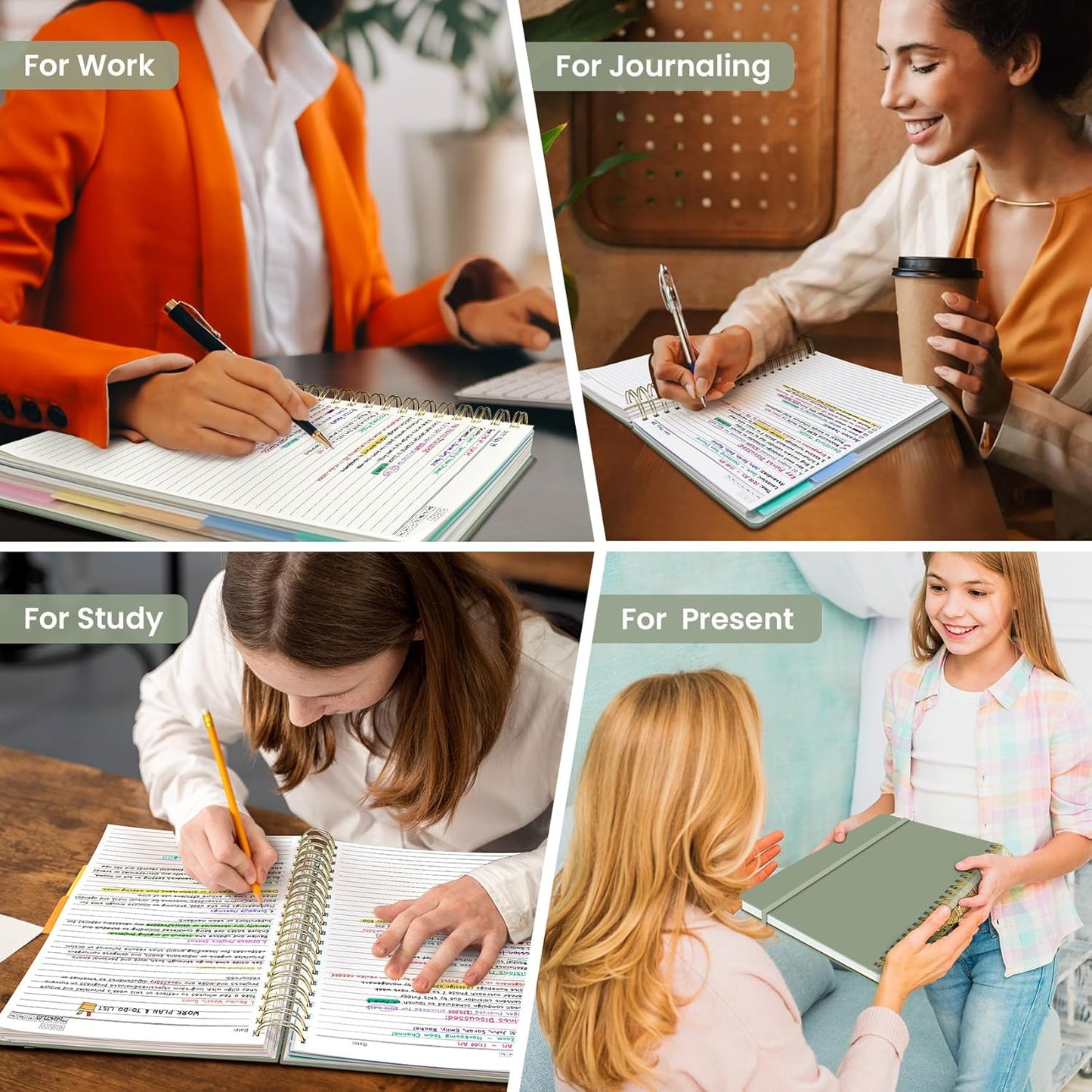Hardcover Spiral Journal Notebooks for Work With Removable Dividers & Tabs, 8.5"x11" 5 Subject Notebook for Note Taking & Organizer, A4 College Ruled Lined Journal for Women & Writing, Aquamarine, 280 Pages