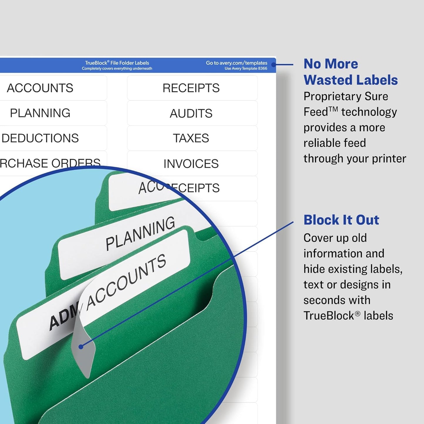 Avery File Folder Labels with TrueBlock Technology, Permanent Adhesive, 2/3" x 3-7/16", Laser/Inkjet, 750 Labels (08366)