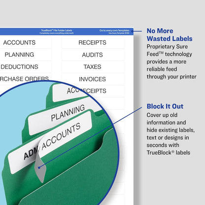 Avery TrueBlock File Folder Labels, 2/3" x 3-7/16", 750 Printable Labels, Assorted Colors, Permanent (5266)