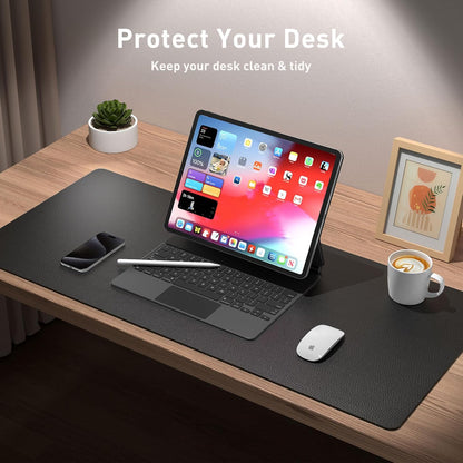 Aothia Non-Slip Waterproof PU Leather Desk Pad Protector for Mouse, Writing Desk, Office, Home, Laptop Blotter, 23.6" x 13.7", Black - Colors A