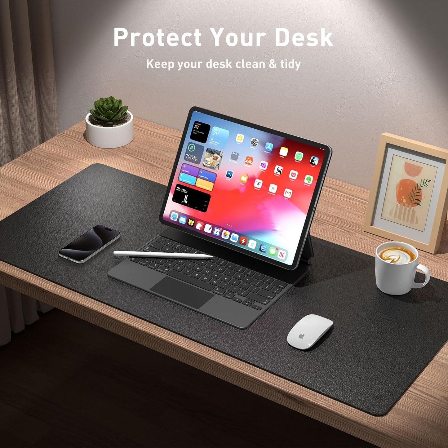 Aothia Leather Desk Pad Protector, Mouse Pad, Office Desk Mat, Non-Slip PU Leather Desk Blotter, Laptop Desk Pad, Waterproof Desk Writing Pad for Office and Home (Black,36" x 17") - Colors A