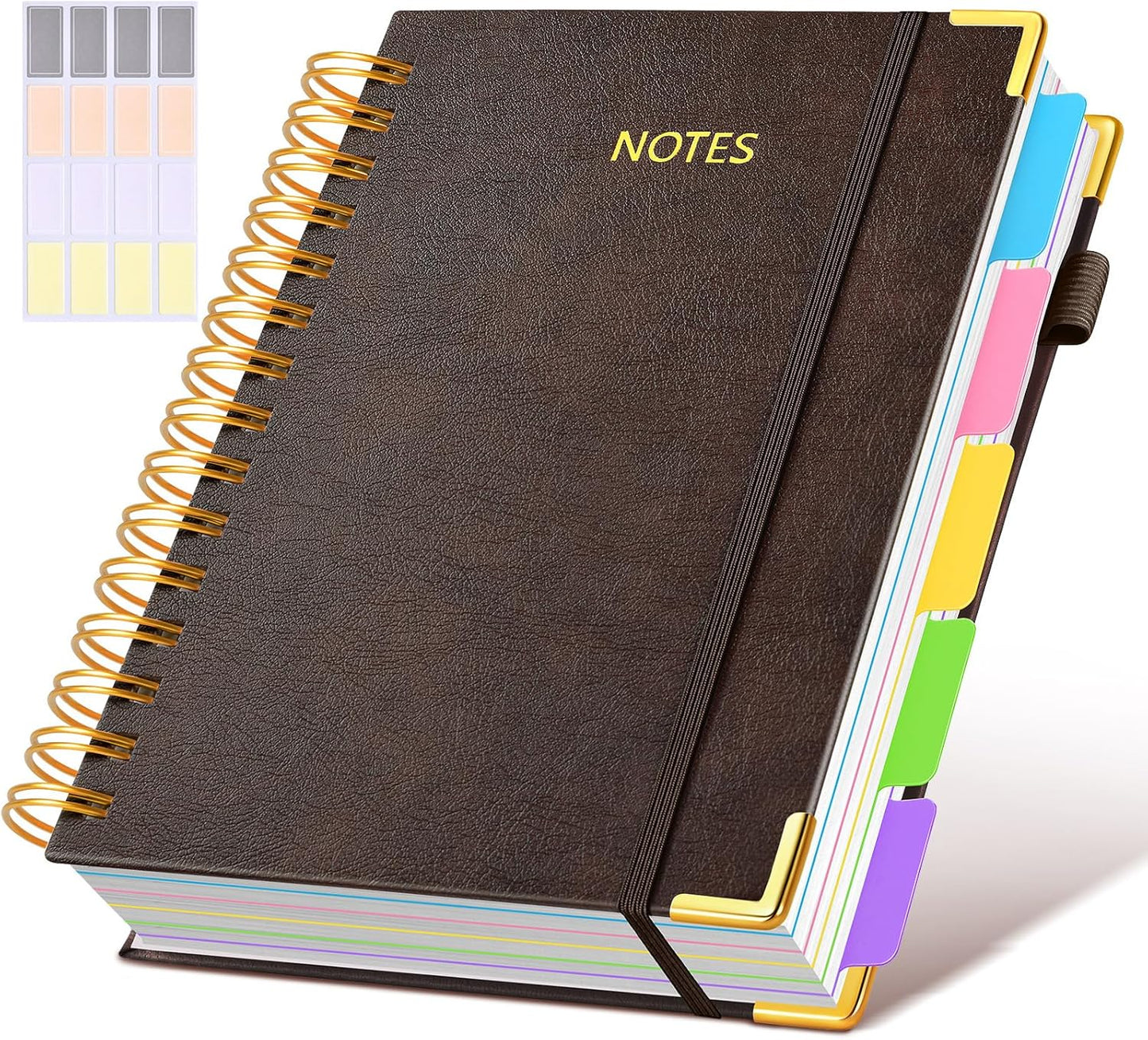Hardcover Spiral Notebook Journal with Removable Dividers Tabs, 300 Pages Leather 5 Subject Notebook College Ruled, 8"x10" Large B5 Notebooks for Work School Note taking, Lined Journal for Women, Pink