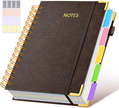 Hardcover Spiral Notebook Journal with Removable Dividers Tabs, 300 Pages Leather 5 Subject Notebook College Ruled, 8"x10" Large B5 Notebooks for Work School Note taking, Lined Journal for Women, Pink