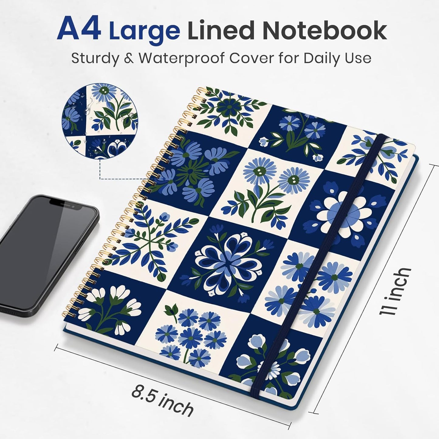 Taja Large Spiral Lined Journal for Women, 8.5" x 11" Notebooks for Work Collge Ruled, A4 Aesthetic Cute Journaling Notebooks for Writing, Plastic Cover, Celestial