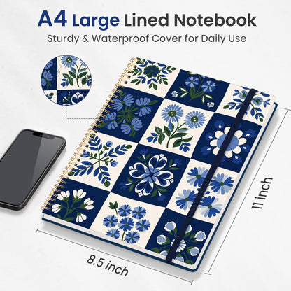 Taja Large Spiral Lined Journal for Women, 8.5" x 11" Notebooks for Work Collge Ruled, A4 Aesthetic Cute Journaling Notebooks for Writing, Plastic Cover, Celestial