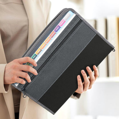 Sooez Accordion File Organizer with Safe Zipper, 12 Pocket Expanding File Folder with Front Pencil Pouch, Portable Monthly Paper Bill Tax Receipt Organizer, School Office Supplies, Letter Size, Grey