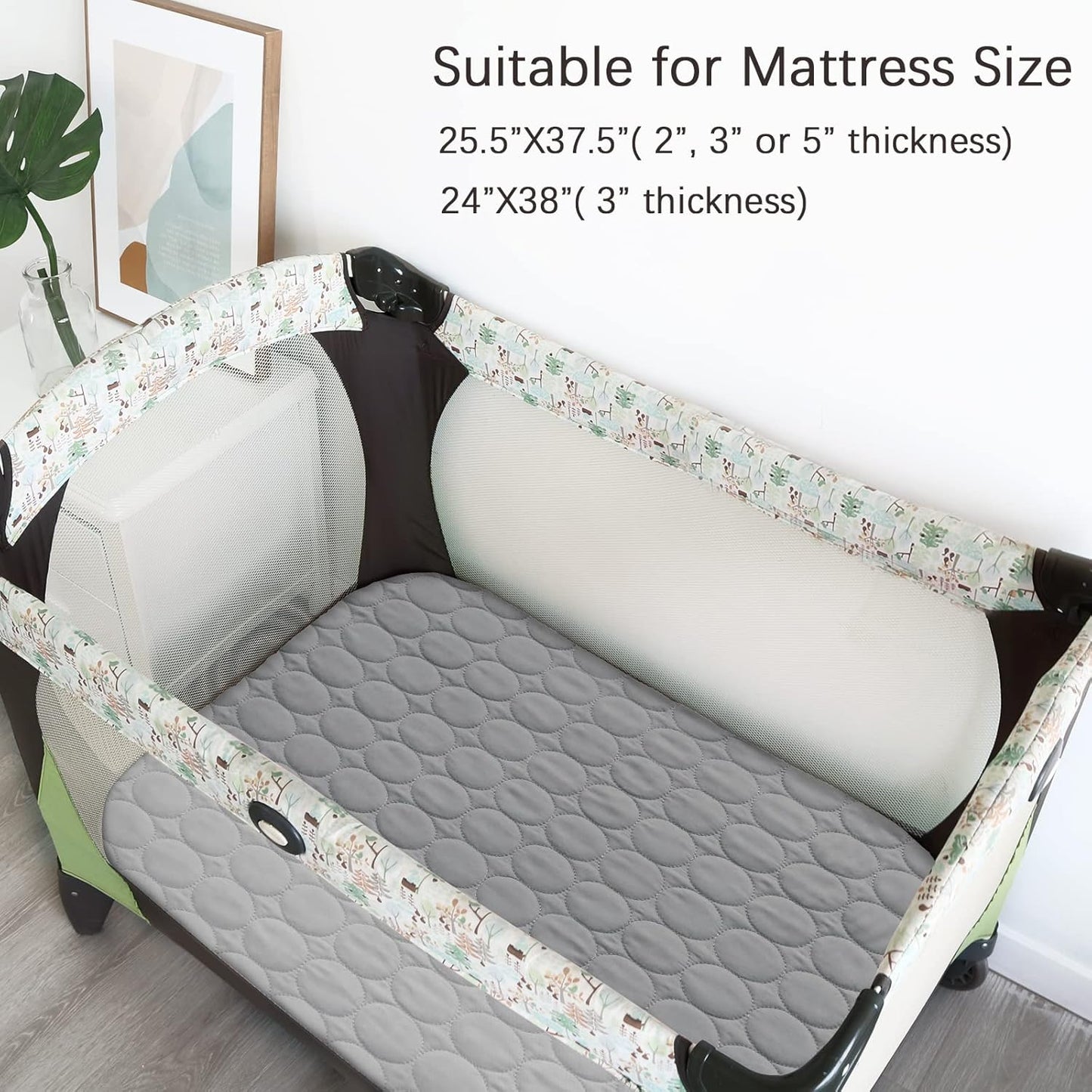 Crib Mattress Protector Sheets Waterproof 2 Pack, Quilted Crib Mattress Pad Cover Fitted Fits for Toddler Bed Mattress, White, 52” x 28”