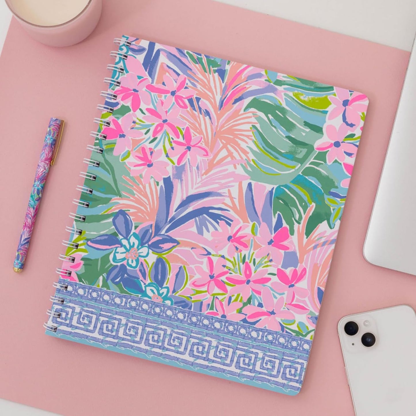 Lilly Pulitzer Large Blue Hardcover Spiral Notebook, 11" x 9.5" with 160 College Ruled Pages, Cabana Cocktail