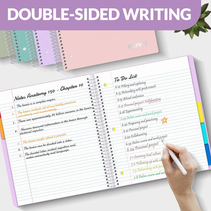 SUNEE 5 Subject Graph Paper Notebook - 400 Pages, 9"x11", 4x4 Graph Ruled Notebook, 5 Pocket Colored Dividers, 3-Hole Punched Paper, Black